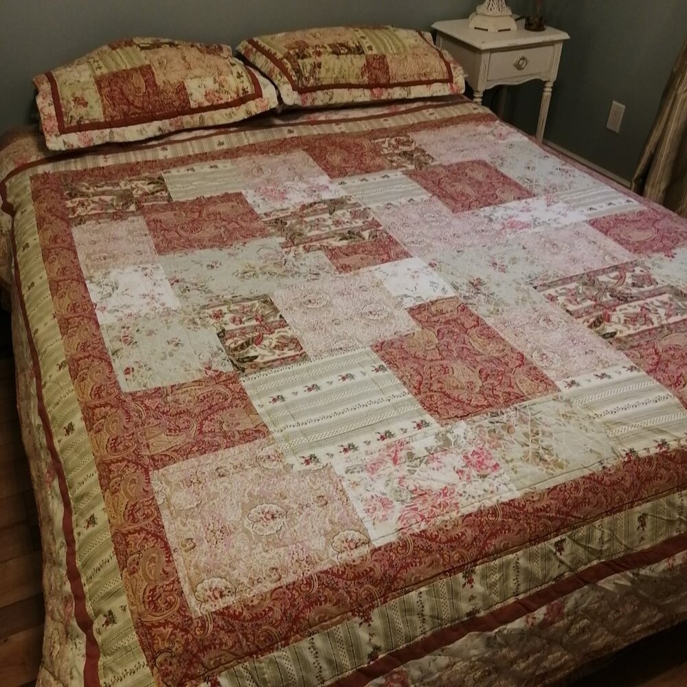 Vintage Patchwork Quilt Set Pink Paisley Reversible Double Girls French Country